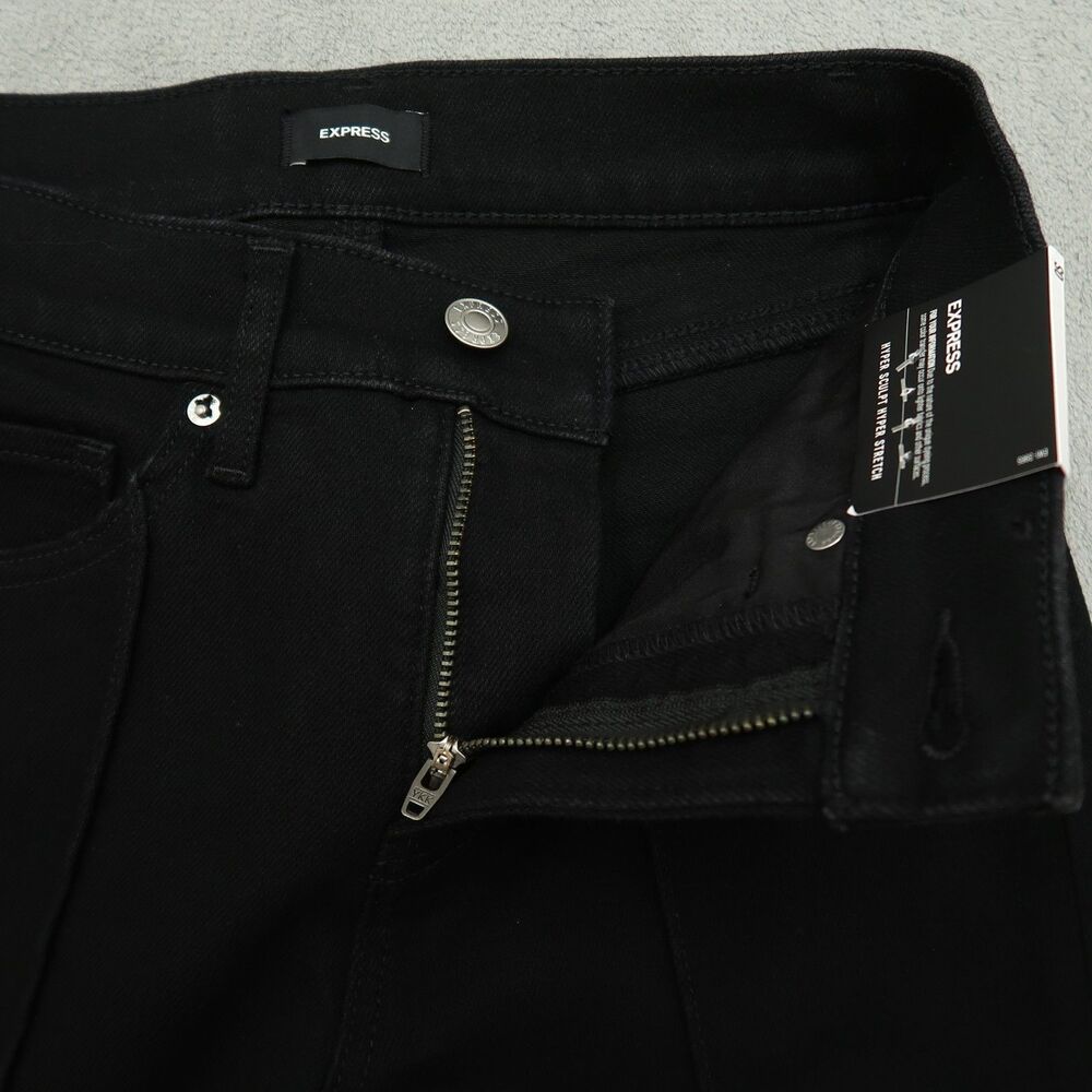 Express Jeans Womens Size 0 Black Skyscraper Mid-Rise Kick Split Hem 31" Inseam - Picture 3 of 16